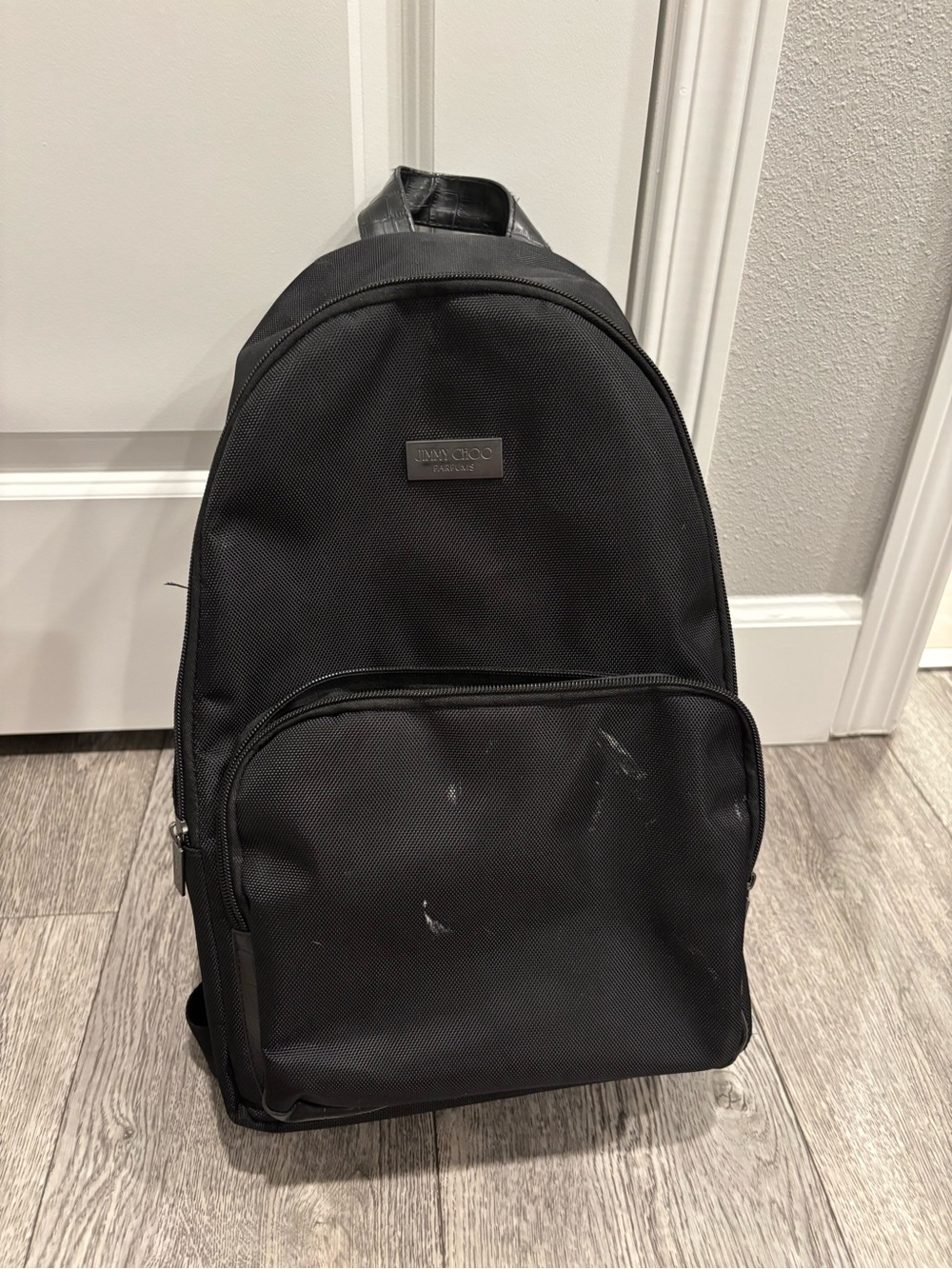 Jimmy Choo Black Men's Backpack with Front Zip Pocket